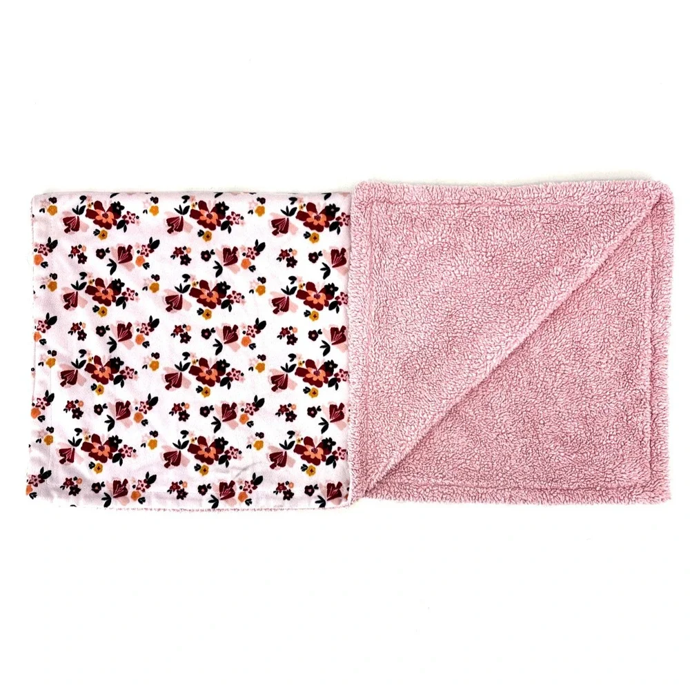 Chick Pea Baby Blanket Pink Yellow White Floral Flower Sherpa Security 30x30‎